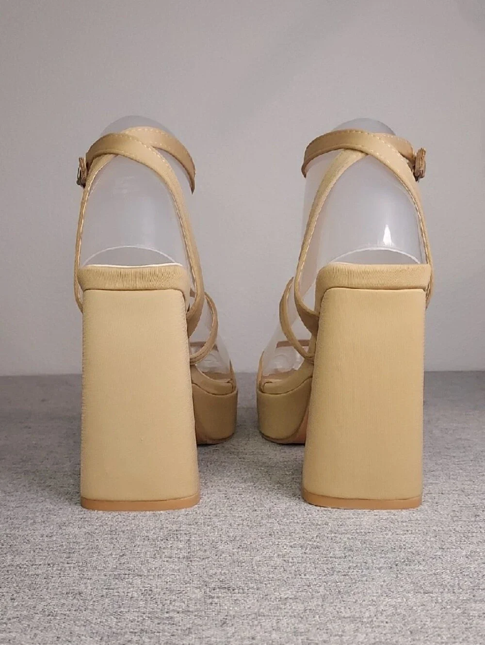 Nude Cross Over Ankle Strap Chunky Heel Platform Sandals Size EU 36 (US 5.5-6)